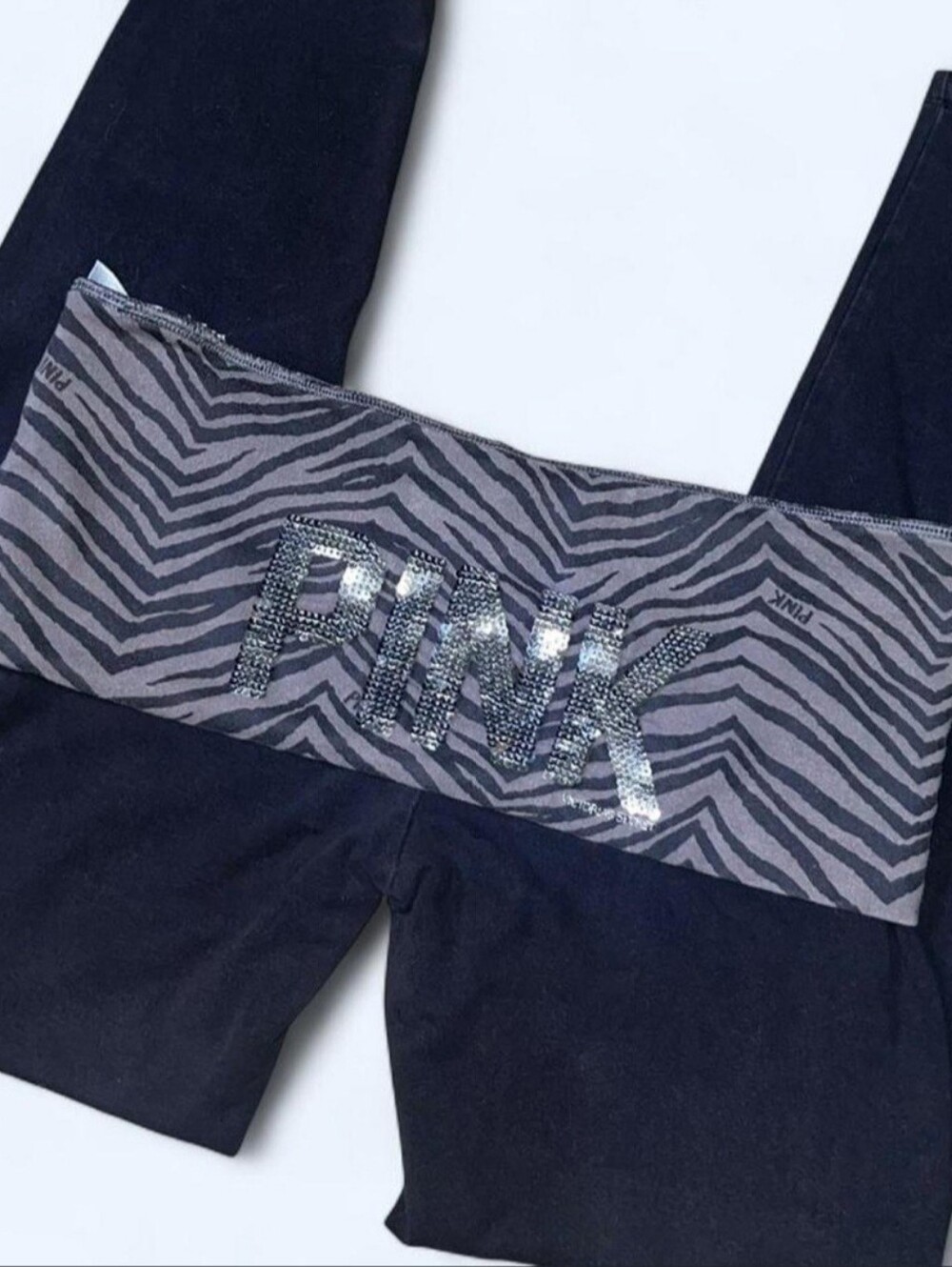 Rare Victoria's Secret PINK Black and Gray Zebra Fold-Over Waistband Leggings